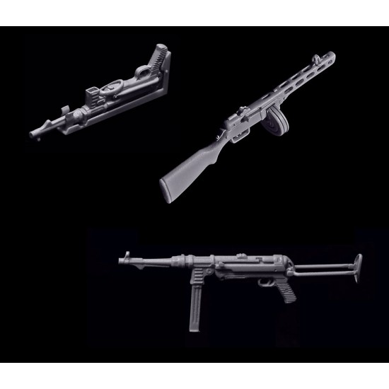 1/35 WWII Sub Machine Gun Set: PPSH & MP40 w/Shoulder Stocks & Vehicle Mount