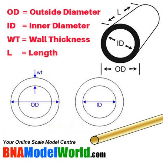 Round Brass Tube - OD: 1.57mm, L: 304.8mm,WT: 0.3556mm (3pcs)