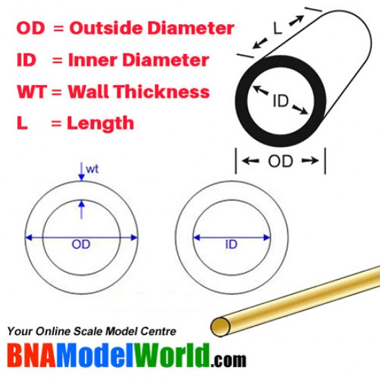 Round Brass Tube - OD: 7.14mm, L: 304.8mm, WT: 0.3556mm 
