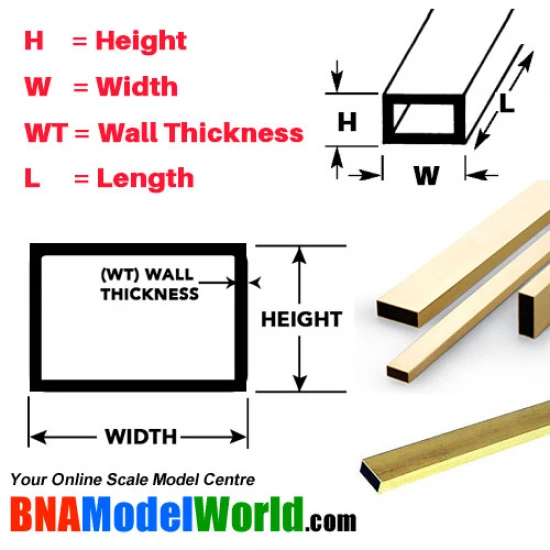 Rectangular Brass Tube - W: 4.76mm, H: 2.38mm, WT: 0.3556mm, L: 304.8mm