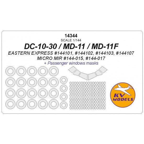 1/144 DC-10-30/MD-11 Passenger Windows & Wheels Masks for Eastern Express/Micro Mir kits