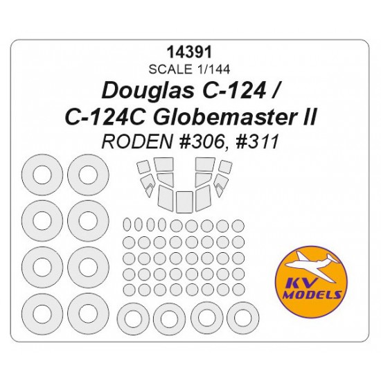1/144 Douglas C-124/124C Globemaster II Side Windows & Wheels Masks for Roden #306/311