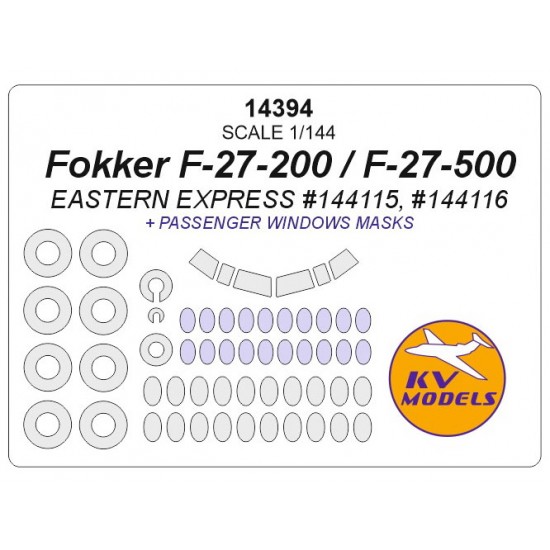 1/144 Fokker F-27-200/500 Passenger Windows & Wheels Masks for Eastern Express kits