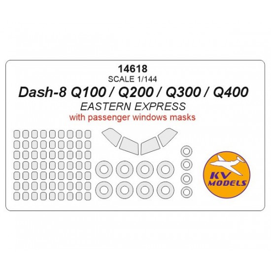 1/144 Dash-8 Q100 / Q200 / Q300 / Q400 Masks with Passenger Windows and Wheels Masks