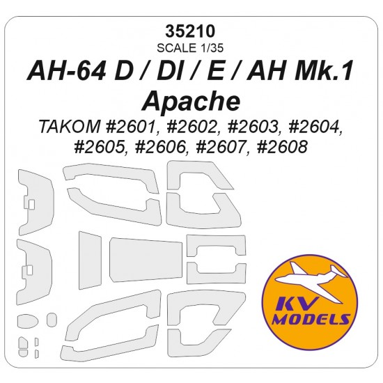 1/35 US AH-64 D / DI / E / AH Mk. 1 Apache Canopies Masks for Takom kits