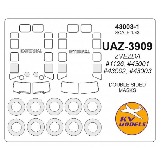 1/43 UAZ-3909 Masks for Zvezda #1126, #43001, #43002, #43003 (Double sided) w/Wheels Mask