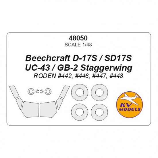 1/48 Beechcraft D-17S/SD17S/UC-43/GB-2 Staggerwing Masking for Roden #442, #446-448