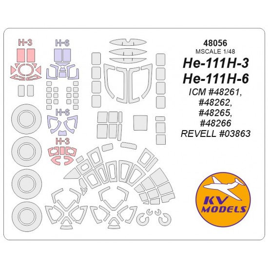 1/48 He-111H-3 / H-6 Masks for ICM / Revell w/Wheels Masks