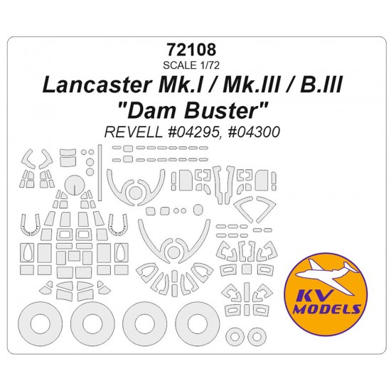 1/72 Lancaster Mk.I/III/B.III Dambusters Masking w/Wheels Masks for Revell kits