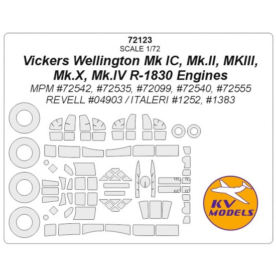 1/72 Vickers Wellington (Mk IC/II/III/X/IV R-1830 Engines) Masking for Mpm/Italeri/Revell
