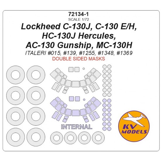 1/72 C-130J/E/H, HC-130J Hercules, AC-130 Gunship, MC-130H Double sided Masking