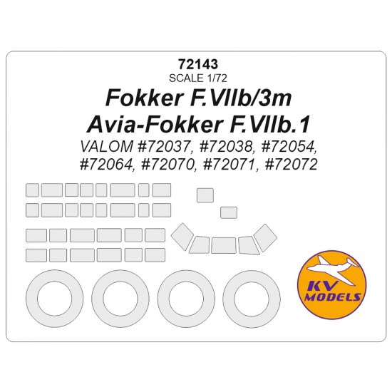 1/72 Fokker F.VIIb/3m/Avia-Fokker F.VIIb.1 Masking w/Wheels Masks for Valom kits