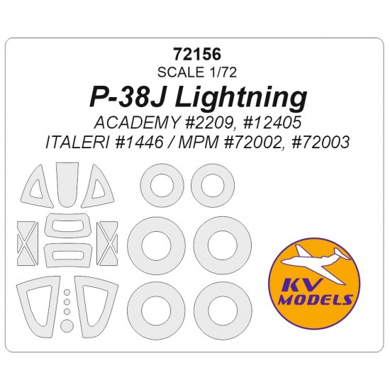 1/72 P-38 Lightning Masking for Academy #2209/12405, Italeri #1446/MPM #72002/03