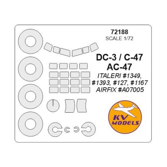 1/72 DC-3/C-47/AC-47 Masking for Italeri #1349, #1393, #127, #1167/Airfix #A07005