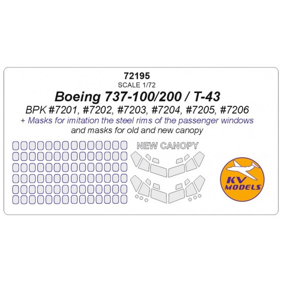 1/72 Boeing 737-100/200/T-43 Canopy Masking for BPK #7201 #7202 #7203 #7204 #7205 #7206