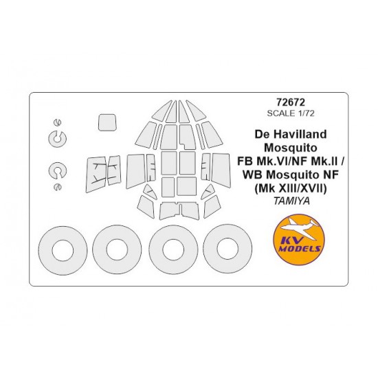 1/72 De Havilland Mosquito FB Mk.VI/NF Mk.II/WB NF (Mk XIII/XVII) Masking for Tamiya kits