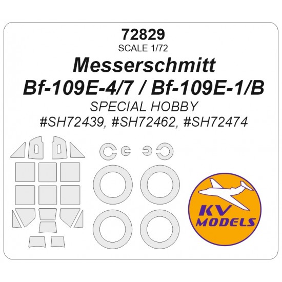 1/72 Messerschmitt Bf-109E-4/7/Bf-109E-1/B Masks for Special Hobby (canopies and wheels)