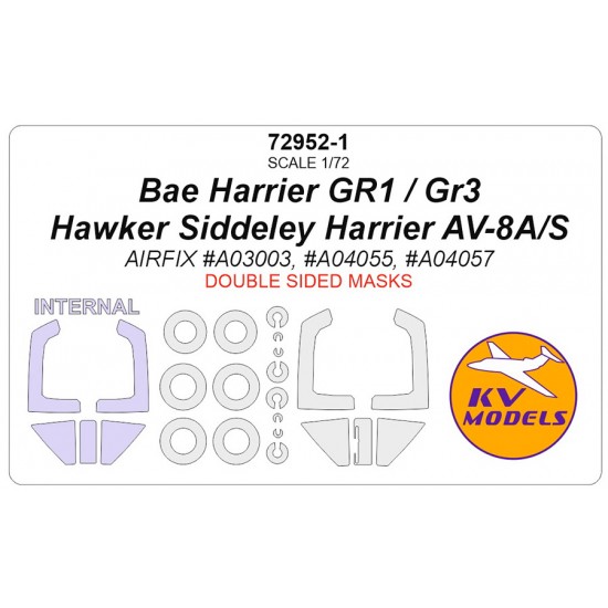 1/72 Bae Harrier GR1 / 3 / Hawker Siddeley Harrier AV-8A/S Double-sided Masks for Airfix