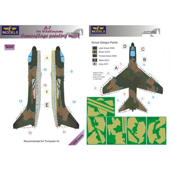 1/32 Vought A-7 Corsair II in Vietnam Camouflage painting mask for Trumpeter.