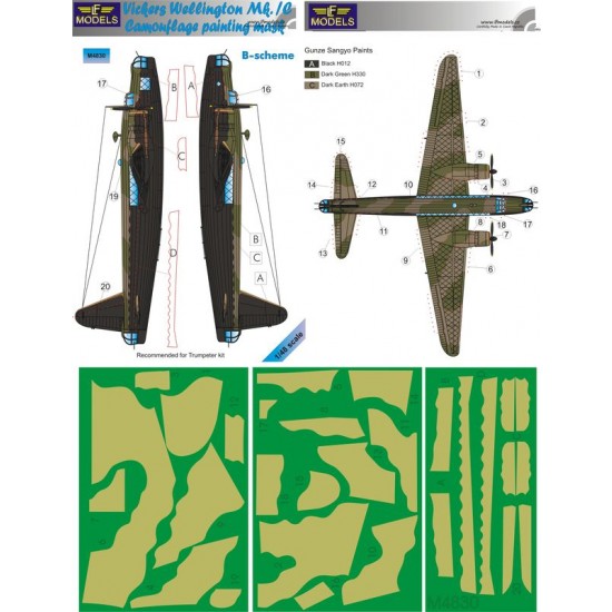 1/48 Vicker Wellington Mk.IC B-scheme Camo Painting Mask for Trumpeter kit