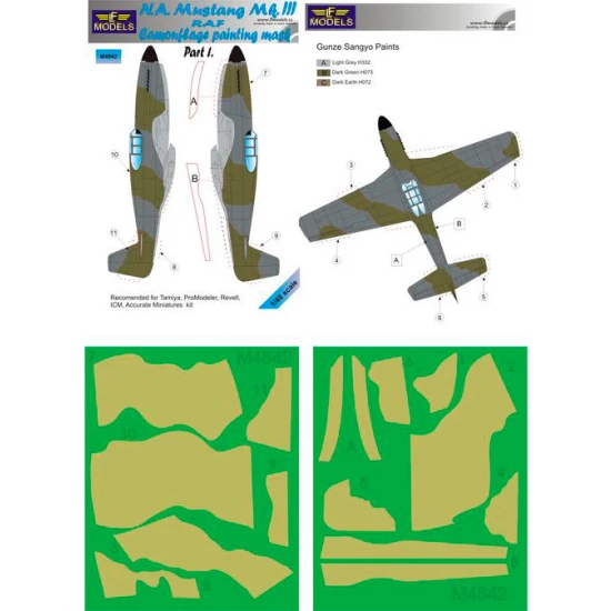 1/48 N.A. Mustang Mk.III RAF Part I Camo Mask for Eduard/Tamiya/Revell/ICM