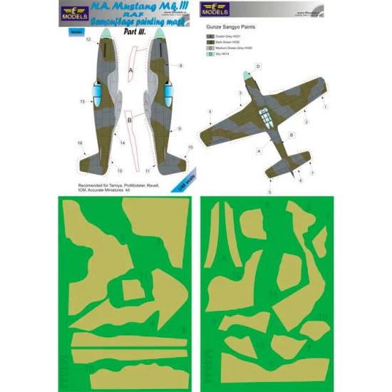 1/48 N.A. Mustang Mk.III RAF Part III Camo Mask for Eduard/Tamiya/Revell/ICM