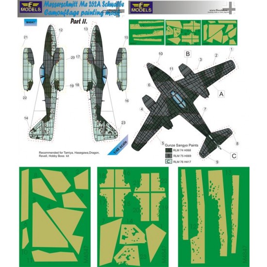 1/48 Me 262A Schwalbe II Camo Mask for Tamiya/Hasegawa/Dragon/Revell/Hobby Boss