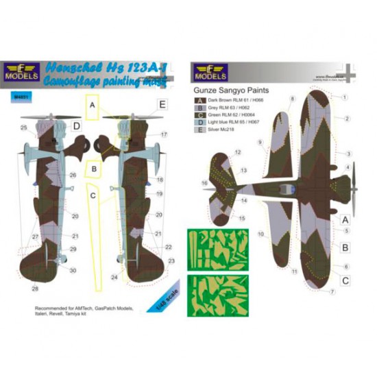 1/48 Henschel Hs 123A-1 Camo Mask for AMTech/GasPatch/Italeri/Revell/Tamiya