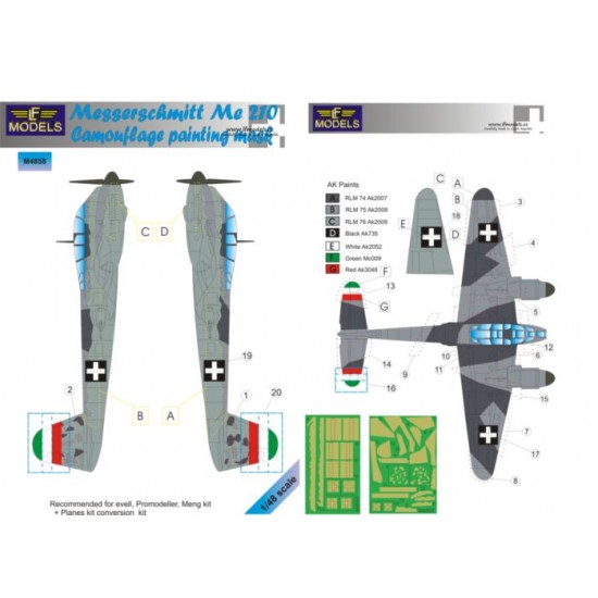 1/48 Me 210 Camo Mask for Revell/Promodeller/Meng kit + Planes kit conversion