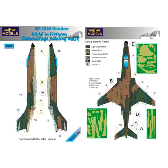 1/48 McDonnell RF-101C Voodoo USAF in Vietnam Camo Painting Mask for Kitty Hawk