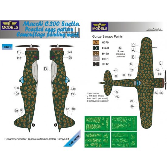 1/48 Macchi C.200 Saetta Poached eggs pattern Camo Mask for Italeri/Tamiya kit