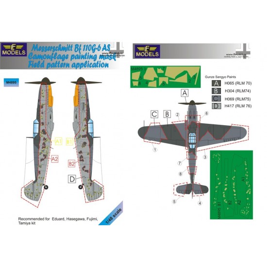 1/48 Messerschmitt Bf 109G-6AS Camo Mask for Eduard/Hasegawa/Fujimi/Tamiya kit