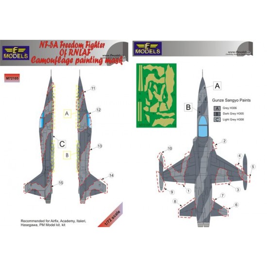 1/72 NF-5A Freedom Fighter RNLAF Camo Mask for Airfix/Academy/Italeri/Hasegawa