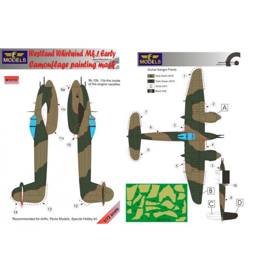 1/72 Westland Whirlwind Mk.I Early Camo Mask for Airfix/Pavla/Special Hobby