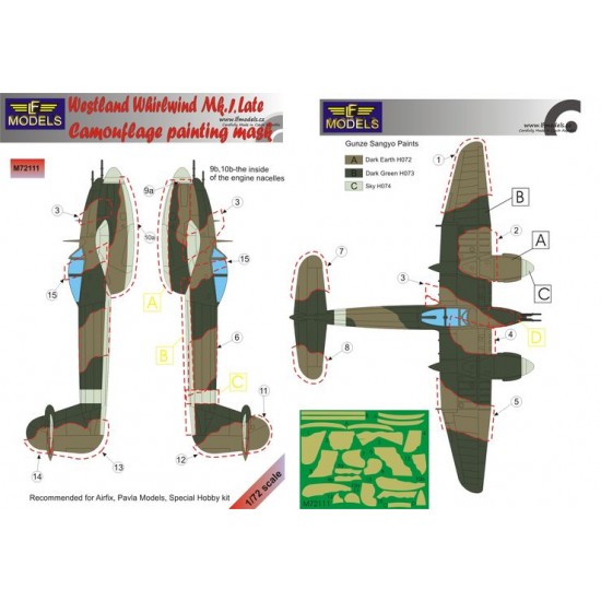 1/72 Westland Whirlwind Mk.I Late Camo Mask for Airfix/Pavla/Special Hobby kit