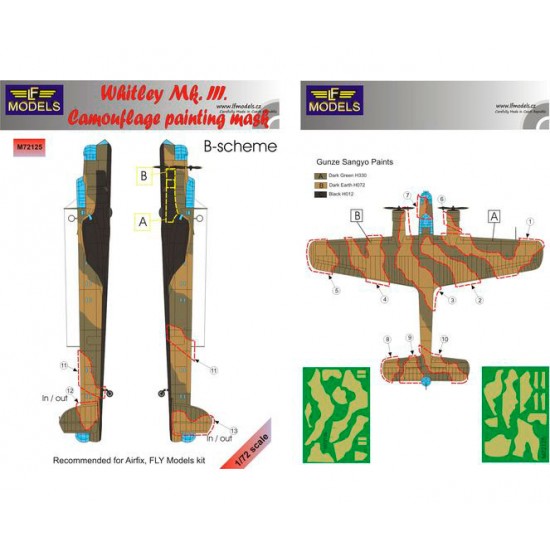 1/72 Whitley Mk.III B Camo Painting Mask with decal for Airfix/FLY Models