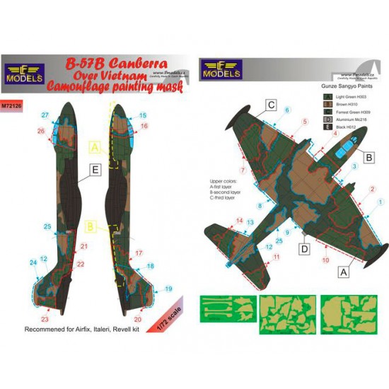 1/72 B-57B Canberra over Vietnam Camo Mask with decal for Airfix/Italeri/Revell