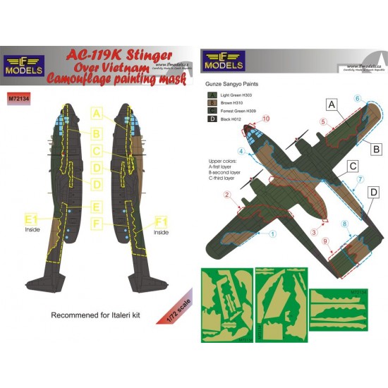 1/72 AC-119K Stinger over Vietnam Camouflage Painting Mask for Italeri kit