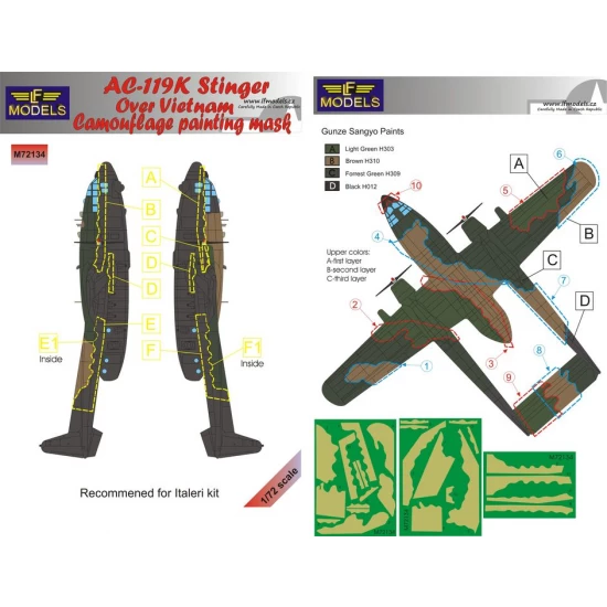 1/72 AC-119K Stinger over Vietnam Camouflage Painting Mask for Italeri kit