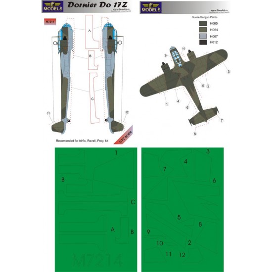 1/72 Dornier Do 17Z Camouflage Painting Masks for Airfix/Revell/Frog kit