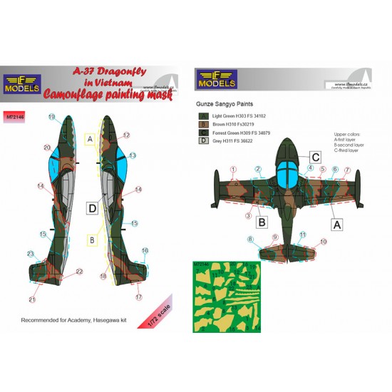 1/72 A-37 Dragonfly in Vietnam Camo Painting Mask for Academy/Hasegawa kit.