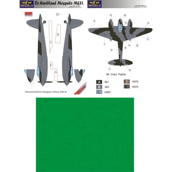 1/72 D.H. Mosquito Mk. VI Camo Painting Masks for Hasegawa/Tamiya/Airfix kit