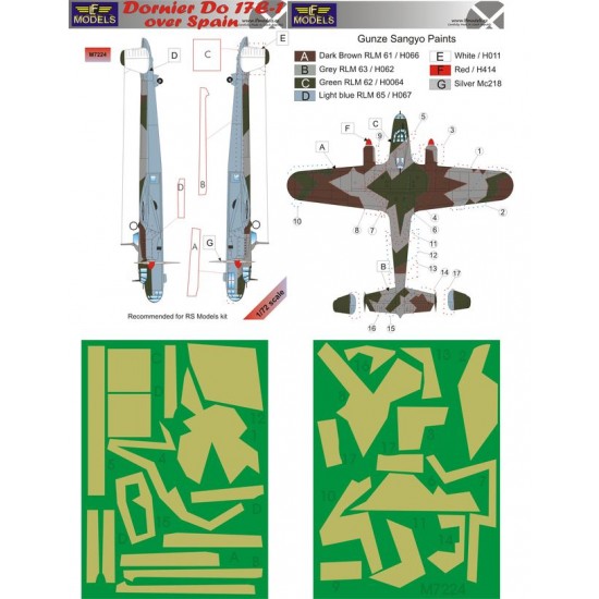 1/72 Dornier Do17E-1 over Spain Camouflage Painting Masks for RS Models