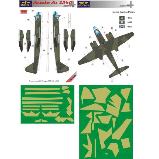1/72 Arado Ar 234C Camouflage Painting Masks for Dragon/DML/Revell kit