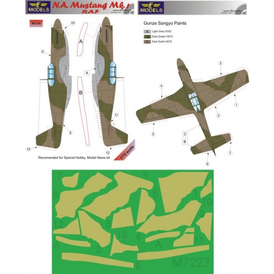 1/72 N.A. Mustang Mk.I RAF Camo Masks for Special Hobby/Italeri/Model News kit