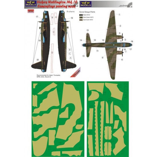 1/72 Vicker Wellington Mk.IC B-scheme Camo Mask for Trumpeter/MPM/Airfix/Revell