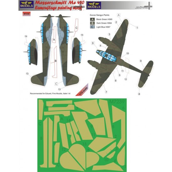 1/72 Messerschmitt Me 410 Camo Painting Mask for Eduard/Fine Moulds/Italeri kit