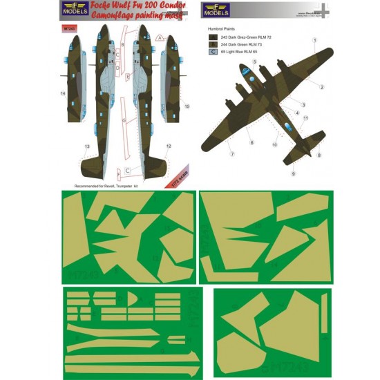 1/72 Focke Wulf Fw 200 Condor Camo Painting Mask for Revell/Trumpeter kit