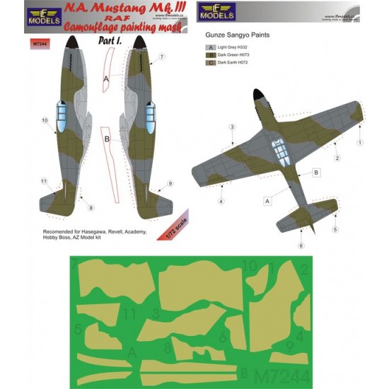 1/72 Mustang Mk.III RAF Part I Camo Mask for Eduard/Hasegawa/Revell/Academy