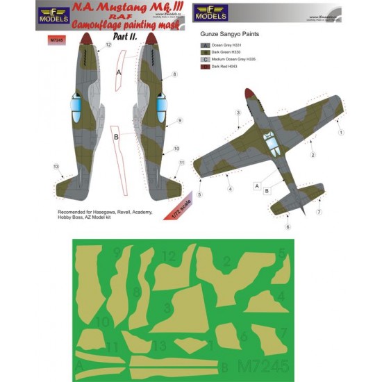 1/72 Mustang Mk.III RAF Part II Camo Mask for Eduard/Hasegawa/Revell/Academy